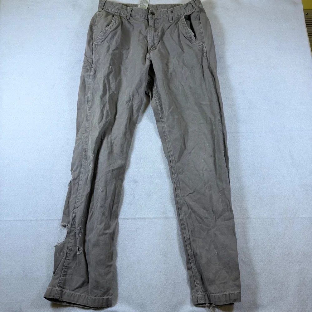 Carhartt B299 MUS Relaxed Fit Canvas Carpenter Work Pants Mushroom 33x34 Distres
